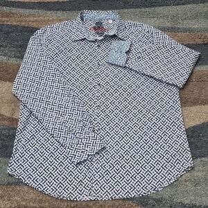 Robert Graham Blue Grey Geometric Long Sleeve Shirt Size 2XL